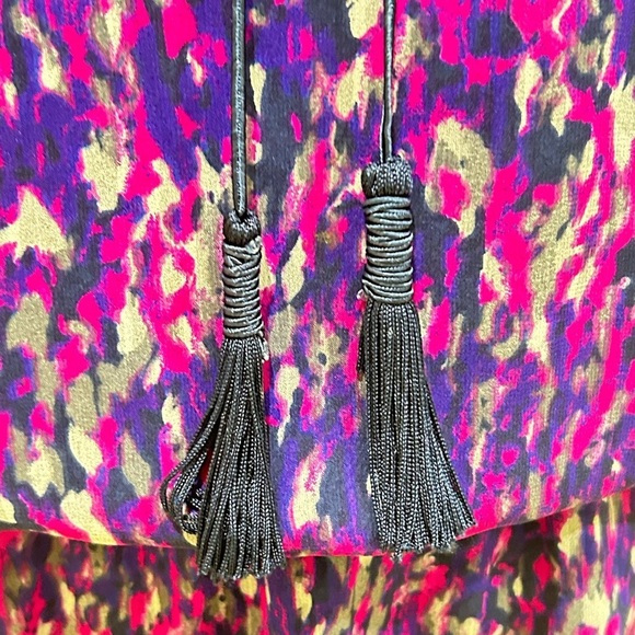 Joie long sleeve silk mini dress sheer Purple/Pink/navy dress tassel tie small - Picture 8 of 11